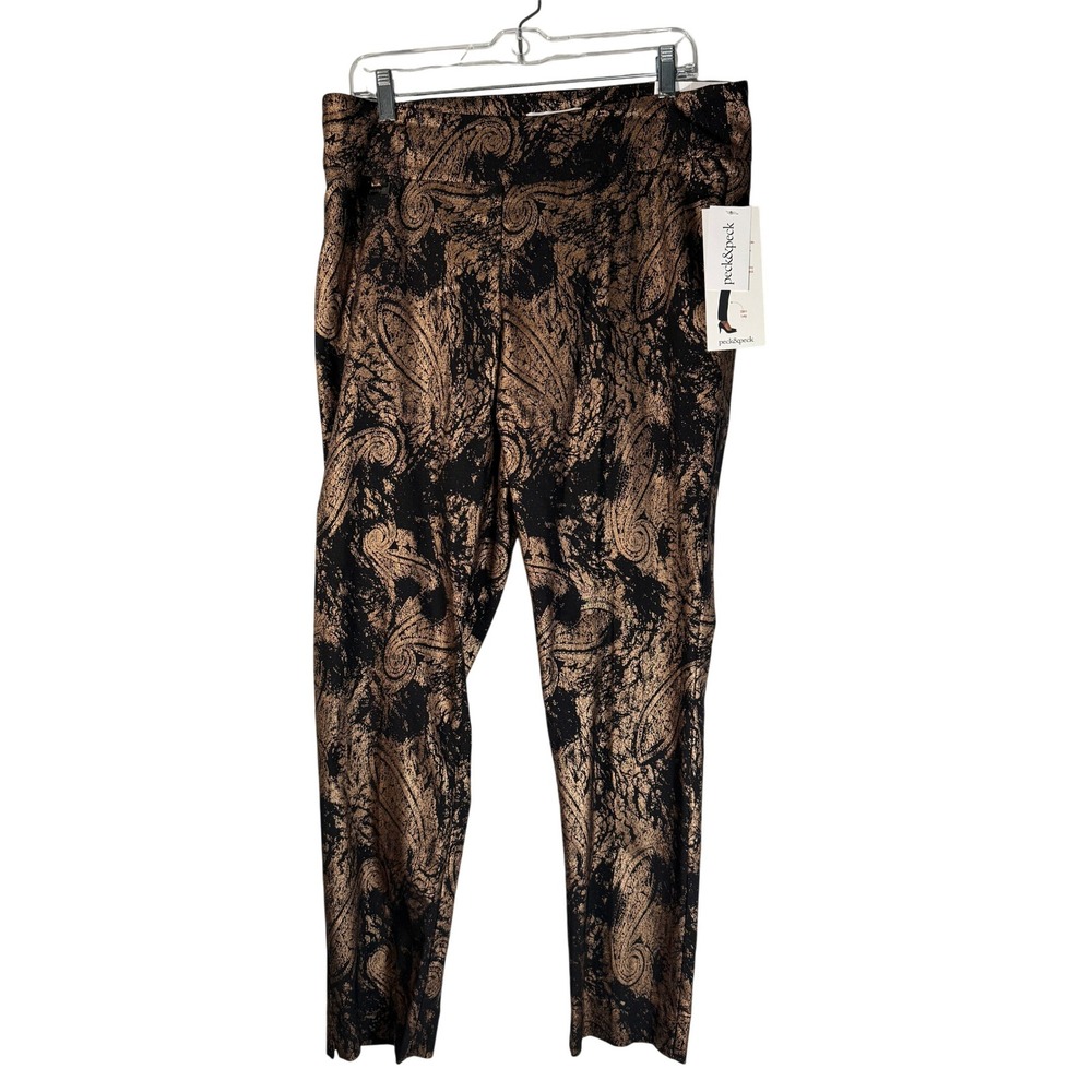 Peck & Peck AVA Slim‎ Leggings Bronze Paisley Pull On Tummy Control Size 14